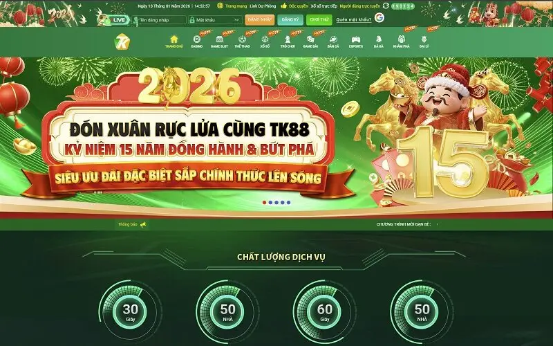 Giao diện trang chủ nhà cái TK88 uy tín châu Á